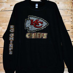 Kansas City Chiefs black rhinestone bling  sweatshirt sizes  S,M,L,XL,2X,3X.4X,5